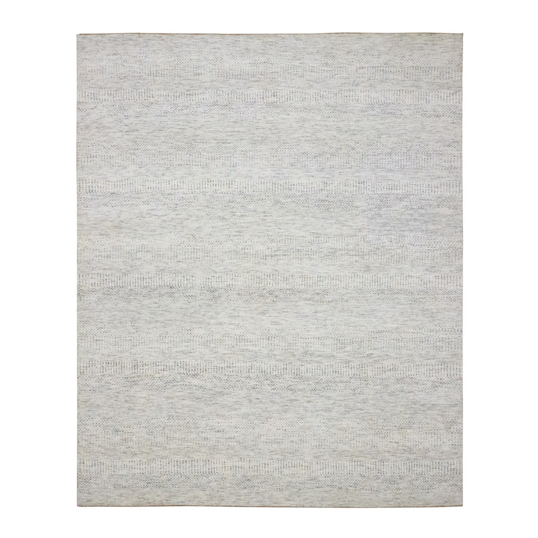 8'2"x10' Alabaster White, Modern Grass Design, Hand Knotted, Borderless, Soft and Vibrant Wool, Tone on Tone, Oriental Rug 